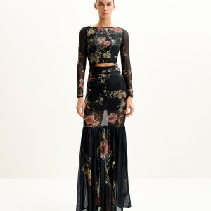 Alicia 印花網紗連身裙 - 多色