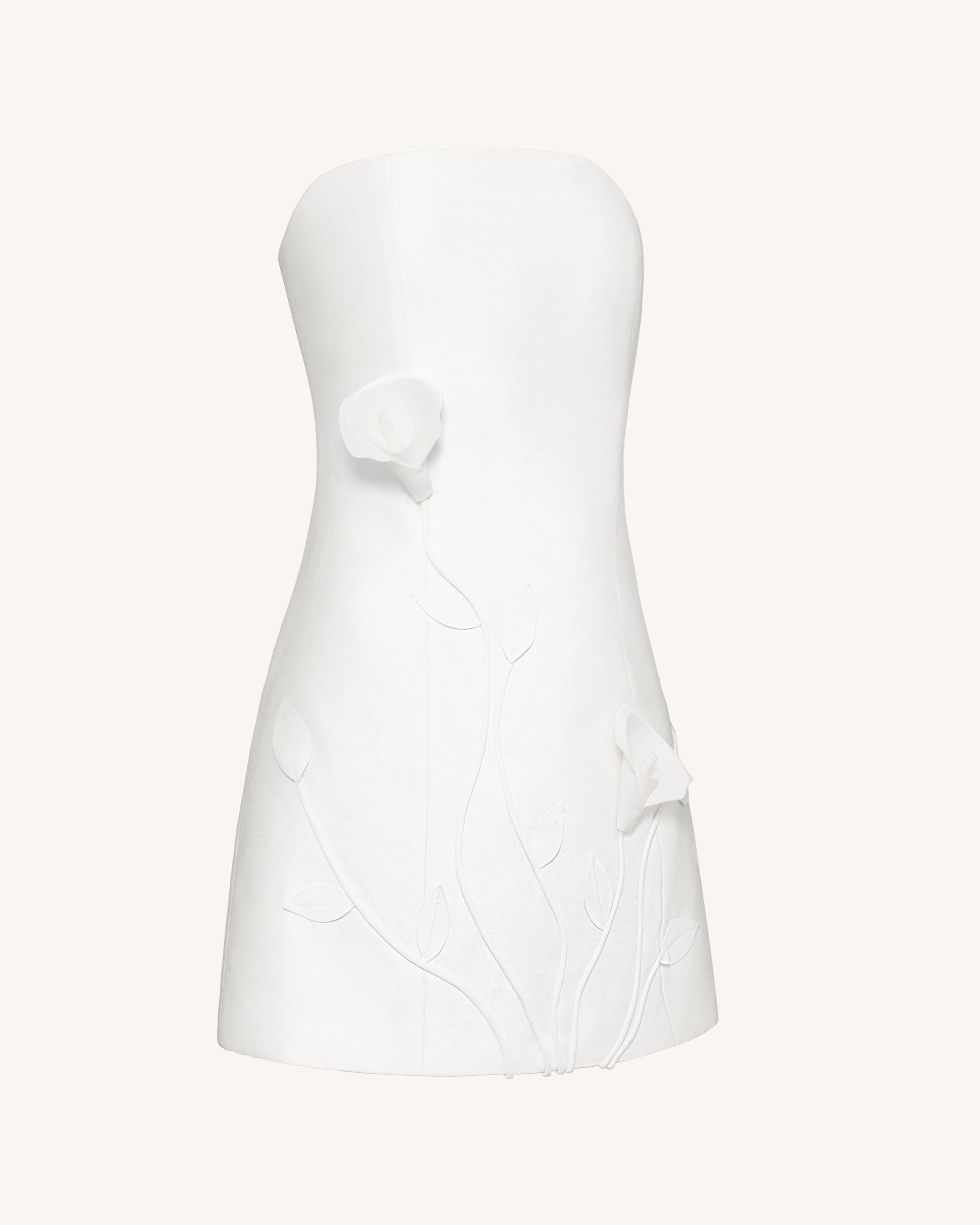 3D藤蔓花卉無肩帶迷你連身裙 - Image 3