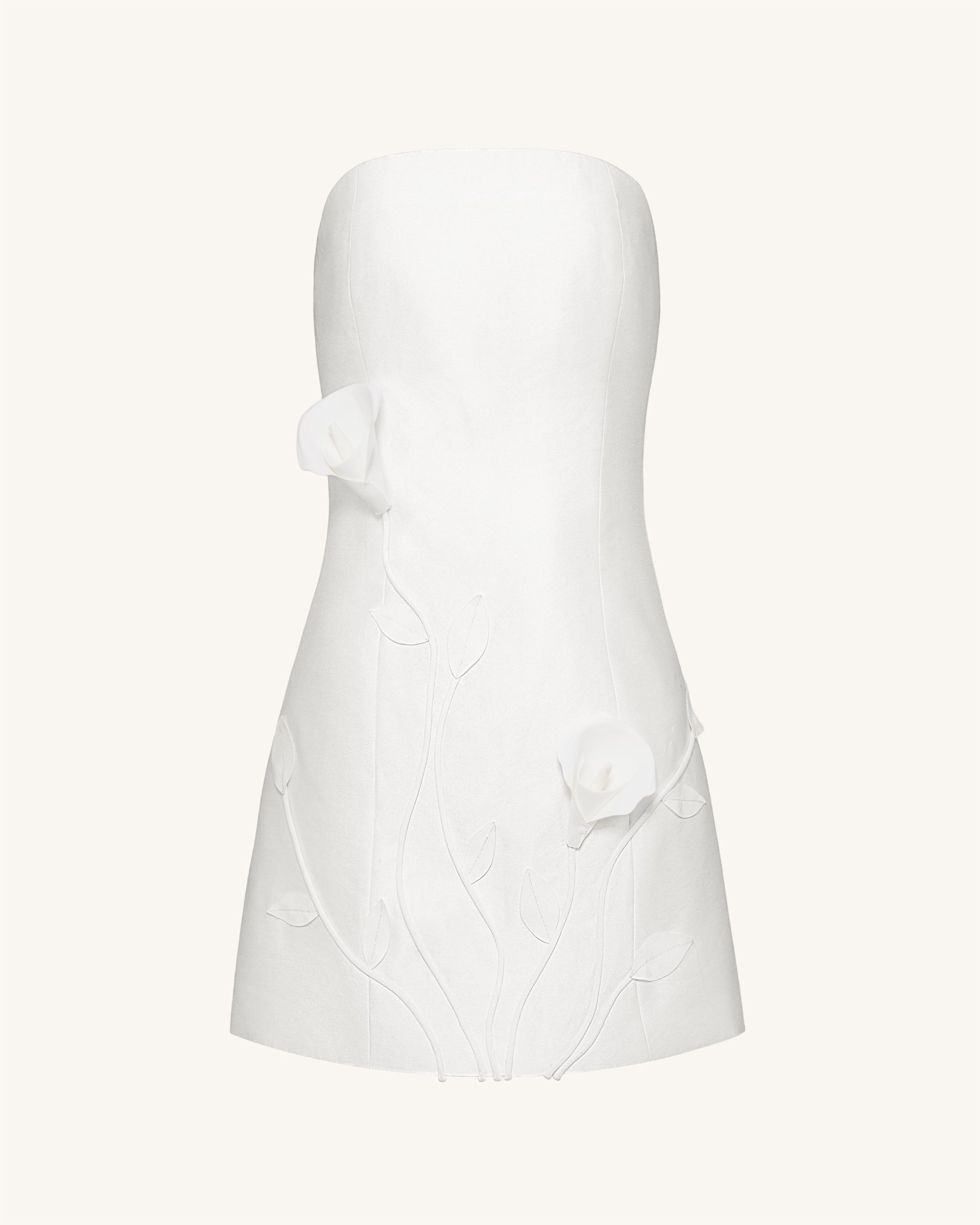 3D藤蔓花卉無肩帶迷你連身裙 - Image 2
